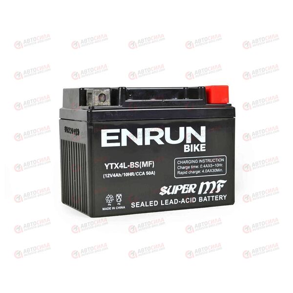 АКБ ENRUN MOTO 12V/4Ah (R+) (MF) (AGM) (пт 50) (YTX4L-BS) (113x70x86) (1шт, уп.10 шт)