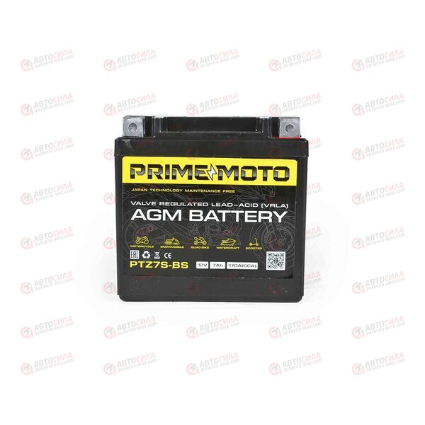 Аккумулятор PRIME MOTO 12V/7Ah (R+) (MF) (AGM) (пт 170) (PTZ7S-BS) (114x70x108), изображение 2