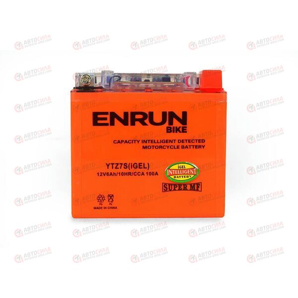 АКБ ENRUN MOTO 12V/6Ah (R+) (SMF) (I-GEL) (пт 100) (YTZ7S) (113x70x106) (1шт, уп.10 шт), изображение 2