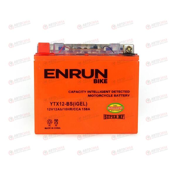 АКБ ENRUN MOTO 12V/12Ah (L+) (SMF) (I-GEL) (пт 150) (YTX12-BS) (150x87x130) (1шт, уп.6 шт) , изображение 2