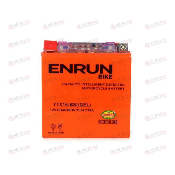 АКБ ENRUN MOTO 12V/16Ah (L+) (MF) (I-GEL) (пт 230) (YTX16-BS) (150x87x161) (1шт, уп.4 шт) , изображение 2